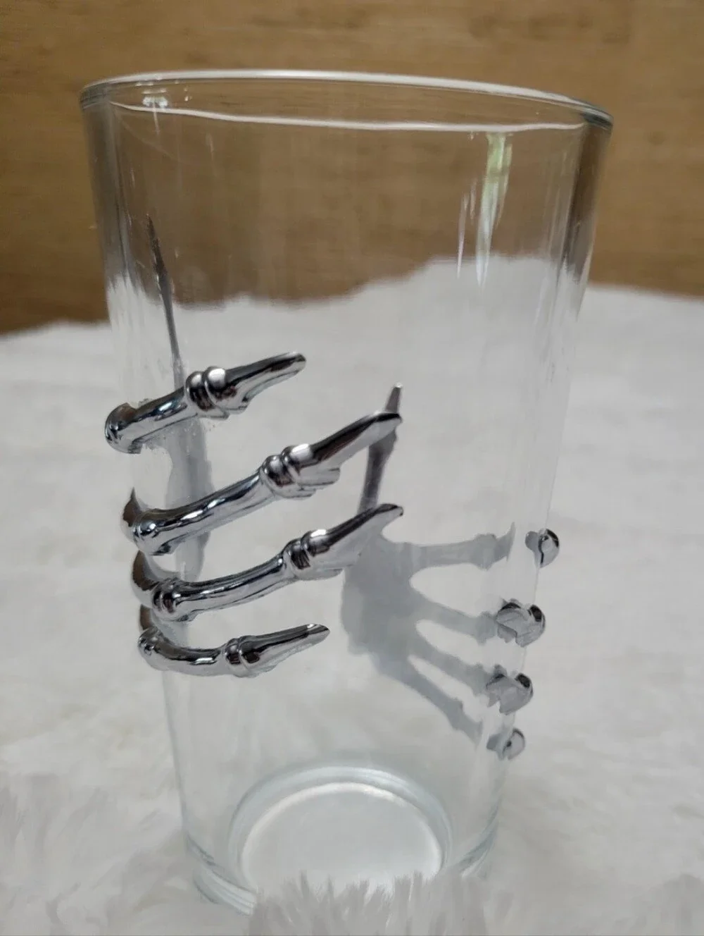 Halloween Cocktail Shaker Glass & Silver Skeleton Hands NEW Highball Glass